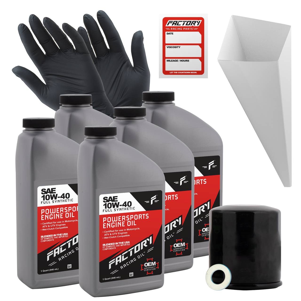 10W-40 Full Synthetic 5 Quart Oil Change Kit For Kawasaki ZR900, ZX1400, ZZR1400, VN1700, KRF800, KRT800